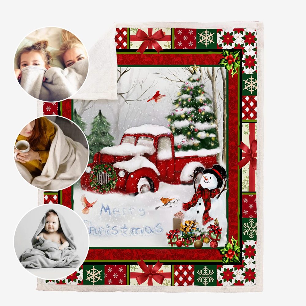 DJY Red Truck Throw Blanket Christmas Tree Snowman Printed Fleece Blanket Soft Warm Microfiber Solid Blanket for Bed, Couch and Travel 130x150cm - Image 6