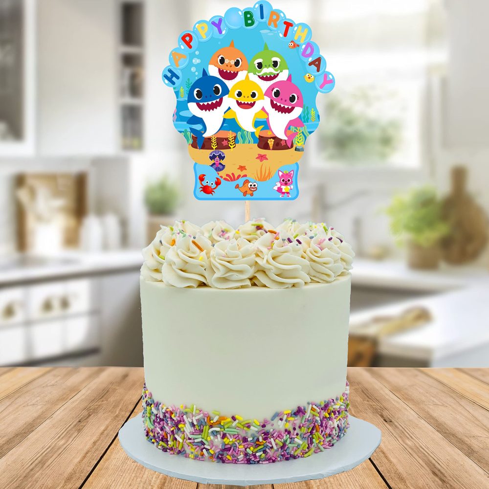 HCC Small Shark Themed Large 6" Wide Birthday Cake Topper Stand Up Decoration Party Decor - Image 2