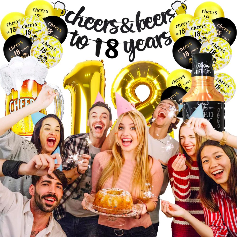 18th Birthday Decorations for Boys, 18th Happy Birthday Decoration Kit with Cheer Banner, Number 18 Foil Balloons, Sign 18th Black Gold Balloons Confetti Balloons for Party Supplies Girls Men - Image 3
