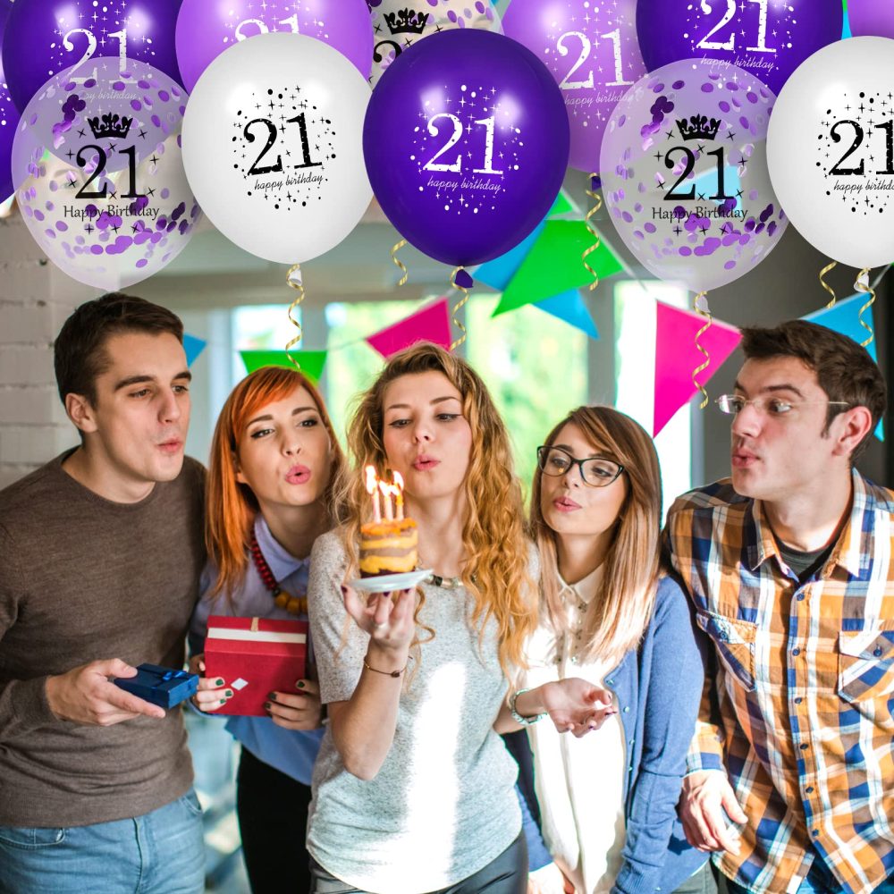 Rumia 21st Purple Birthday Balloons Decorations, 16 PCS Purple White Confetti Latex Balloons for Women Men Happy Birthday Party Wedding Anniversary Indoor Outdoor Party Supplies,12 Inch (21st) - Image 5