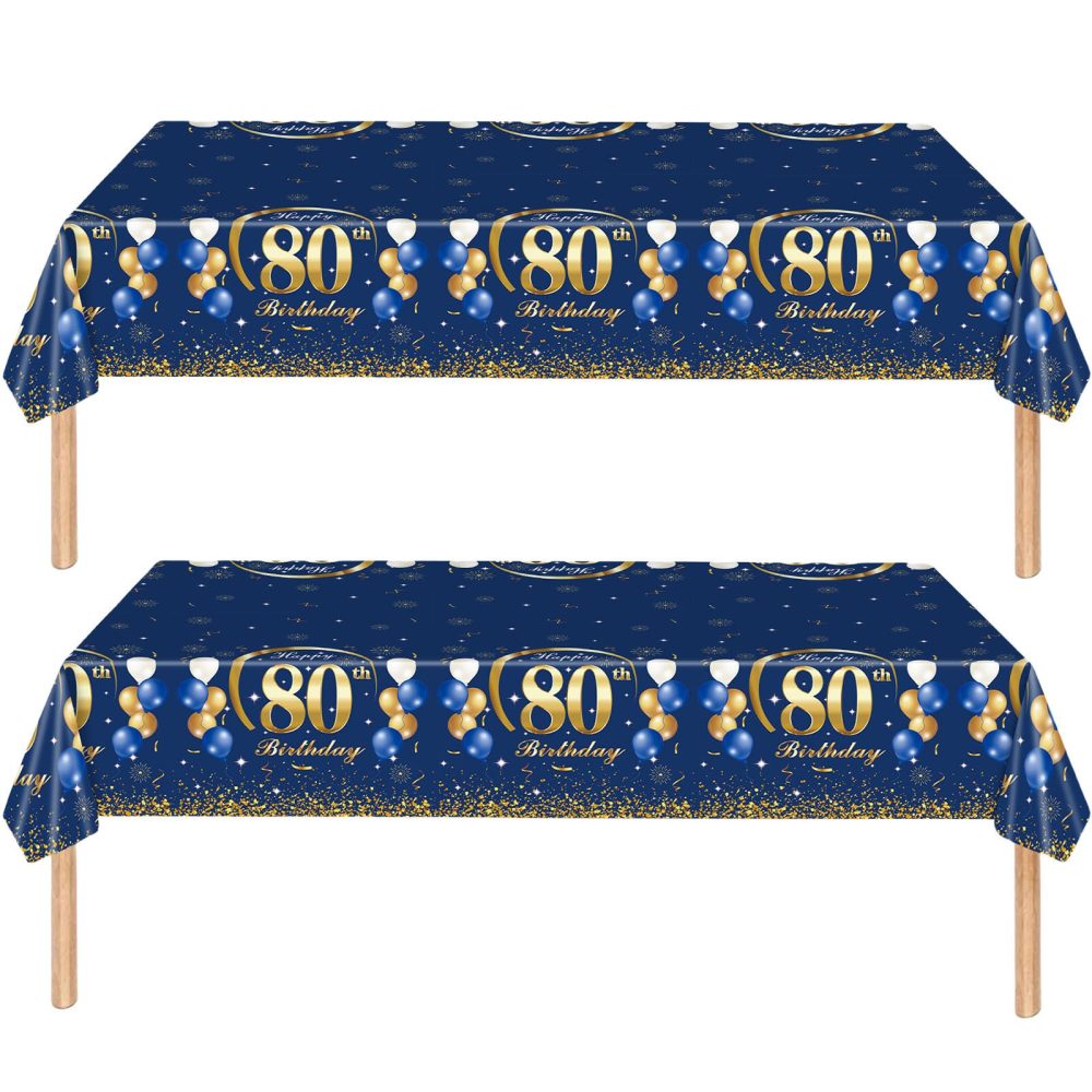 2Pcs Navy Blue Happy 80th Birthday Party TableCloth,137*274cm Plastic Blue and Gold 80th Table Cloth for Man Men Him Birthday Table Decorations Disposable Party Tablecovers for Adults Birthday Party