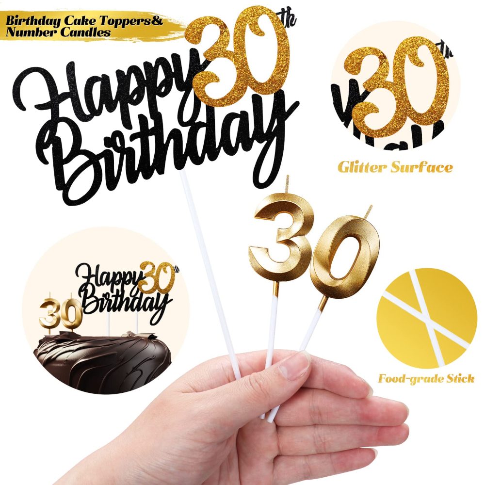 30th Birthday Sash and Tiara Crown Gold 30th Sash Rhinestone Tiara Crown 30th Birthday Number Candles Cake Toppers for Women 30th Birthday Gift Party Decorations Supplies - Image 4