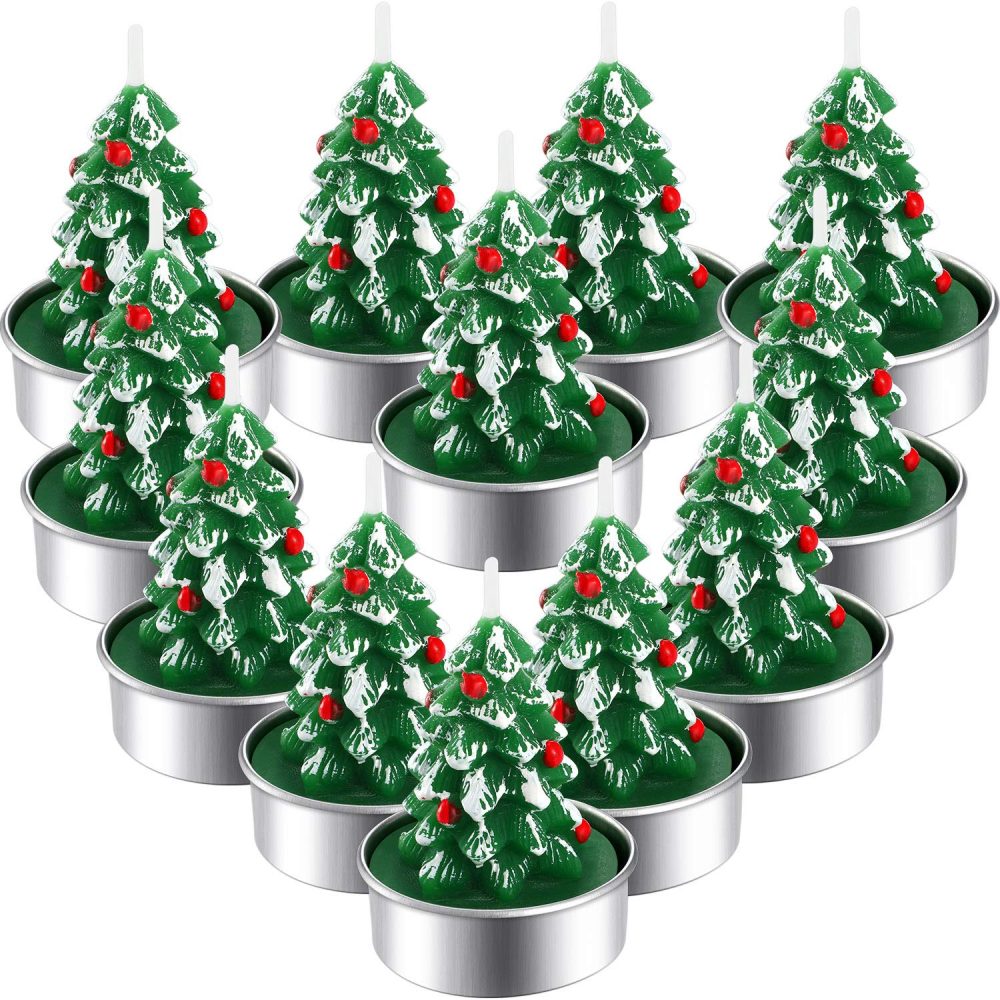 12 Pieces Christmas Tealight Candles Handmade Delicate Santas Snowman Acorn Tree Candles for Christmas Home Decoration Gifts (Style I)