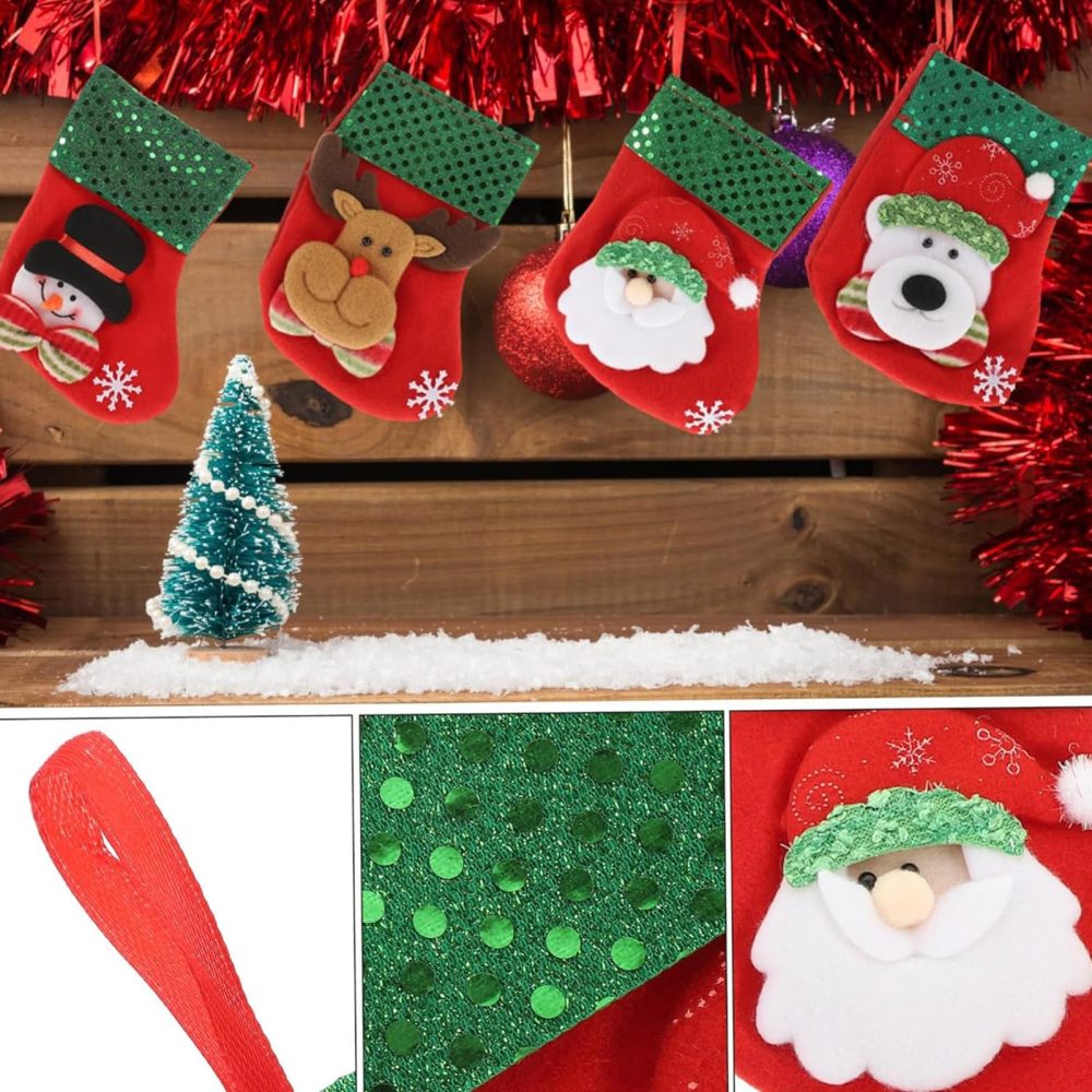Christmas Stocking Set of 4, 6.3" Mini Personalised Christmas Stockings, Stockings Christmas for Kids, Rustic Farmhouse Fireplace Hanging Ornament Christmas Holiday Party Decoration - Image 6