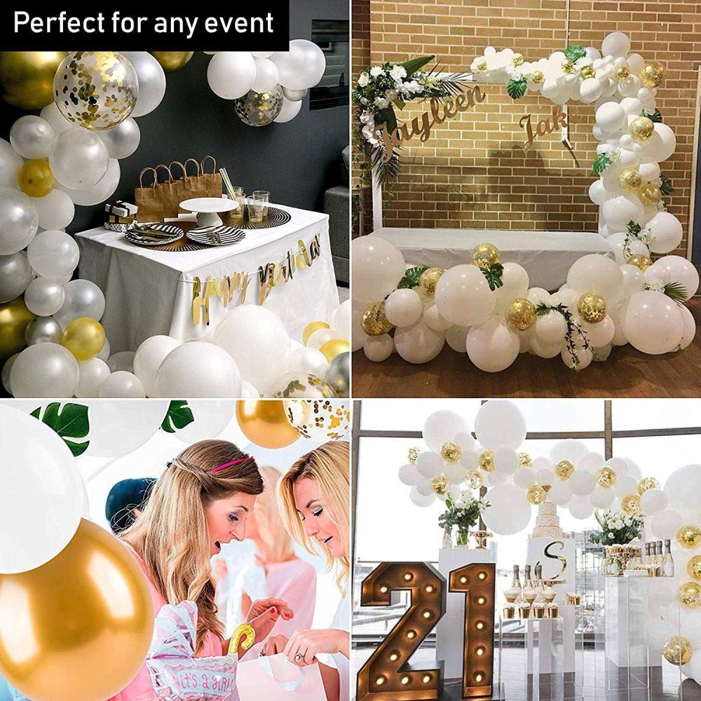 Jwssor White and Gold Balloon,100pcs Metallic Balloons,Balloon Arch Kit for Birthday Wedding Anniversary - Image 3