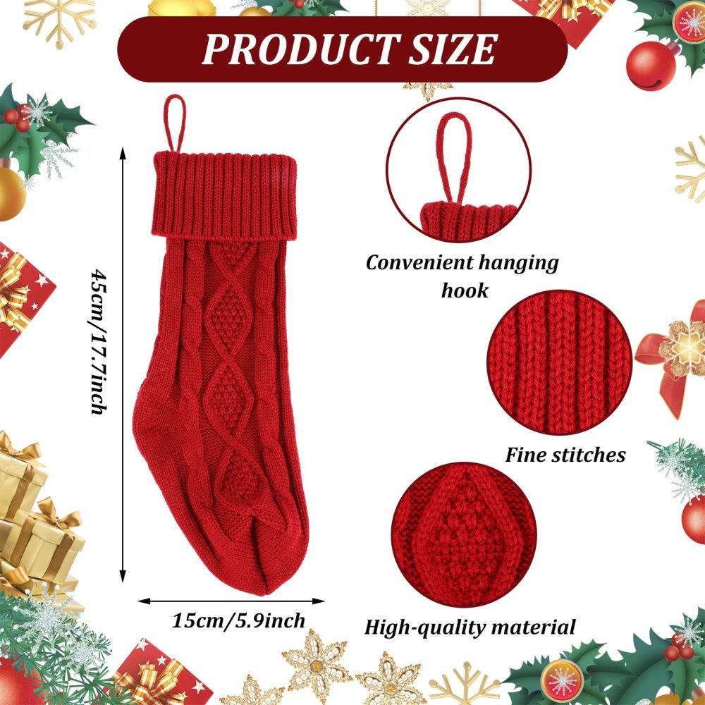 Giantree Classic Red Christmas Stockings, 18 Inch Large Knitted Christmas Socks Family Holiday Decorations for Fireplace or Party Decoration - Image 7