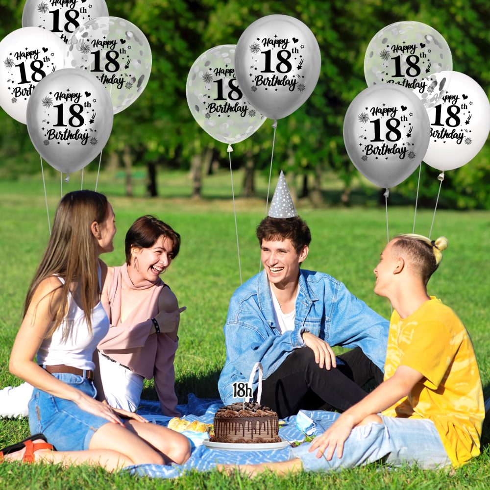 18th Birthday Balloons Decorations White Silver 18pcs Happy 18th Birthday Party Confetti Balloons Latex for Women Men Happy 18th Birthday Anniversary Party Supplies Decor 12 inches Indoor Outdoor - Image 5