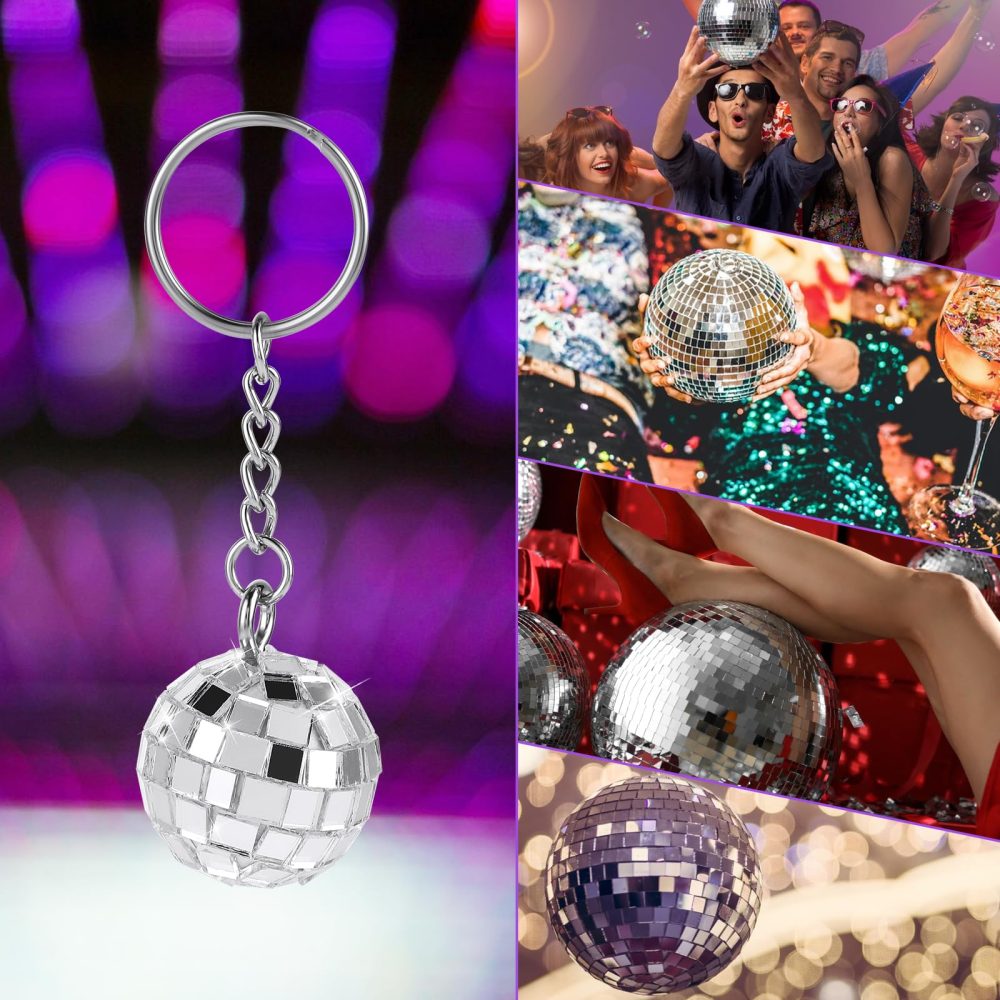 Disco Ball Keychain, 24 Pieces Disco Ball Party Favors Keychain 70s Disco Keychain Silver Mirror Ball Keychain Ball Party Supplies 1970s Party Favors Set for Halloween Christmas Party Decorations - Image 5