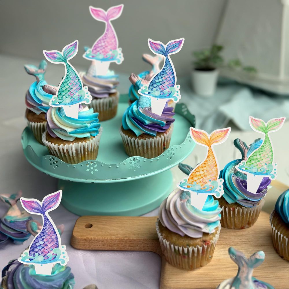Ephlyn 36Pcs Mermaid Tail Cupcake Toppers Mini Under the Sea Mermaid Tail Cake Topper Decorations Mermaid Cupcake Picks for Mermaid theme Birthday Party Decoration Baby Shower Supplies - Image 3
