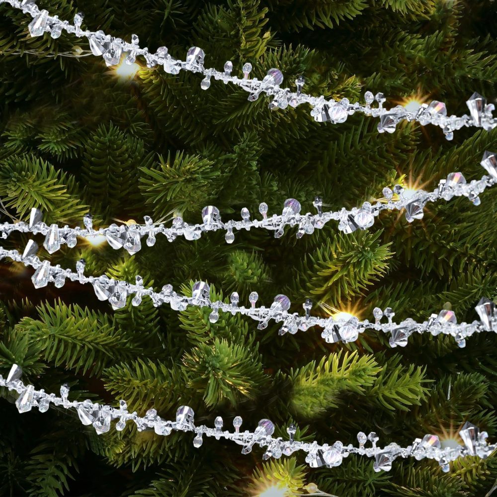 5M Crystal Christmas Garland, Christmas Tree Crystal Garland Xmas Crystal Ornament Silver Christmas Tree Decorations Twist Beads Christmas Tree Garland String Christmas Party Decorations Home Decor - Image 8