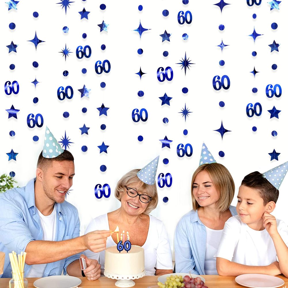 Navy Blue 60th Birthday Decorations Number 60 Circle Dot Twinkle Star Garland Metallic Hanging Streamer Bunting Banner Backdrop for 60 Year Old Happy Birthday 60th Anniversary Sixty Party Supplies - Image 3