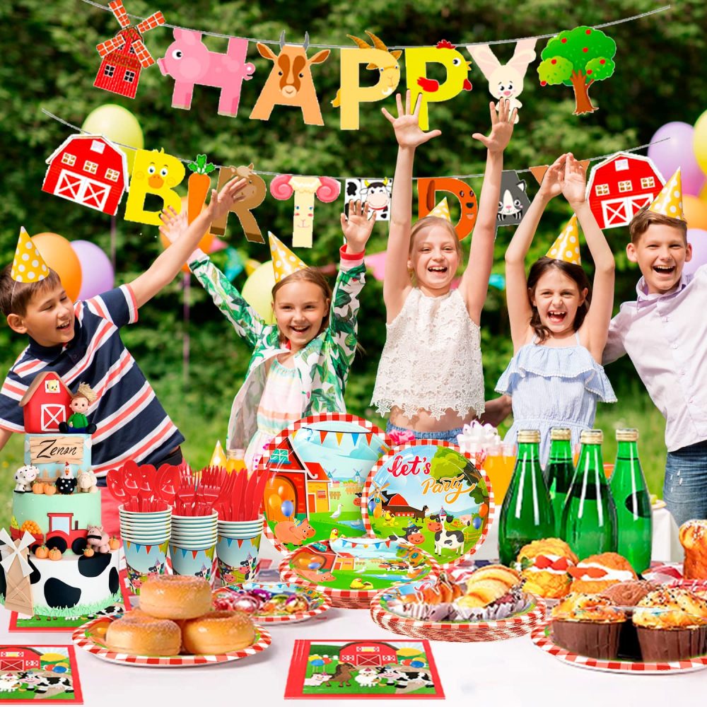 Farm Party Supplies,130pcs Farm Animals Party Tableware Set-Farm Party Plates Cups Napkins Tablecloth Banner ect Farm Birthday Party Supplies Decorations for Kids Baby Shower, Serves 16 Guests - Image 4
