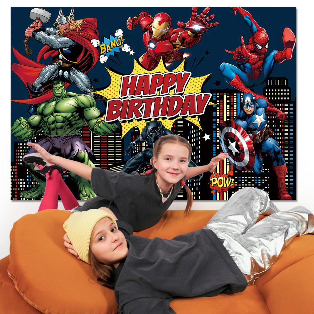 5x3FT Hero Backdrop, Birthday Party Decorations Photography Backdrop, Theme Party Supplies Backdrop, Happy Birthday Banner Background for Kids Boys Girl - Image 2