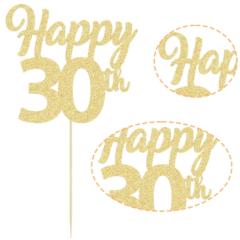 3Pcs Happy 30th Birthday Cake Toppers Gold Glitter Number 30 Cake Dcorations Thirty Happy 30th Cake Pick Decorations for Cheers to 30 Years Old 30th Birthday Wedding Anniversary Party Supplies - Image 6