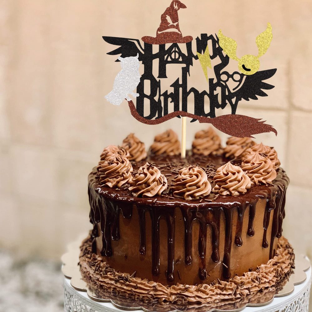 Arthsdite 1 Pc Magical Wizard Happy Birthday Cake Topper Inspired Cake Pick Decorations for Wizard Theme Birthday Party Supplies - Image 5