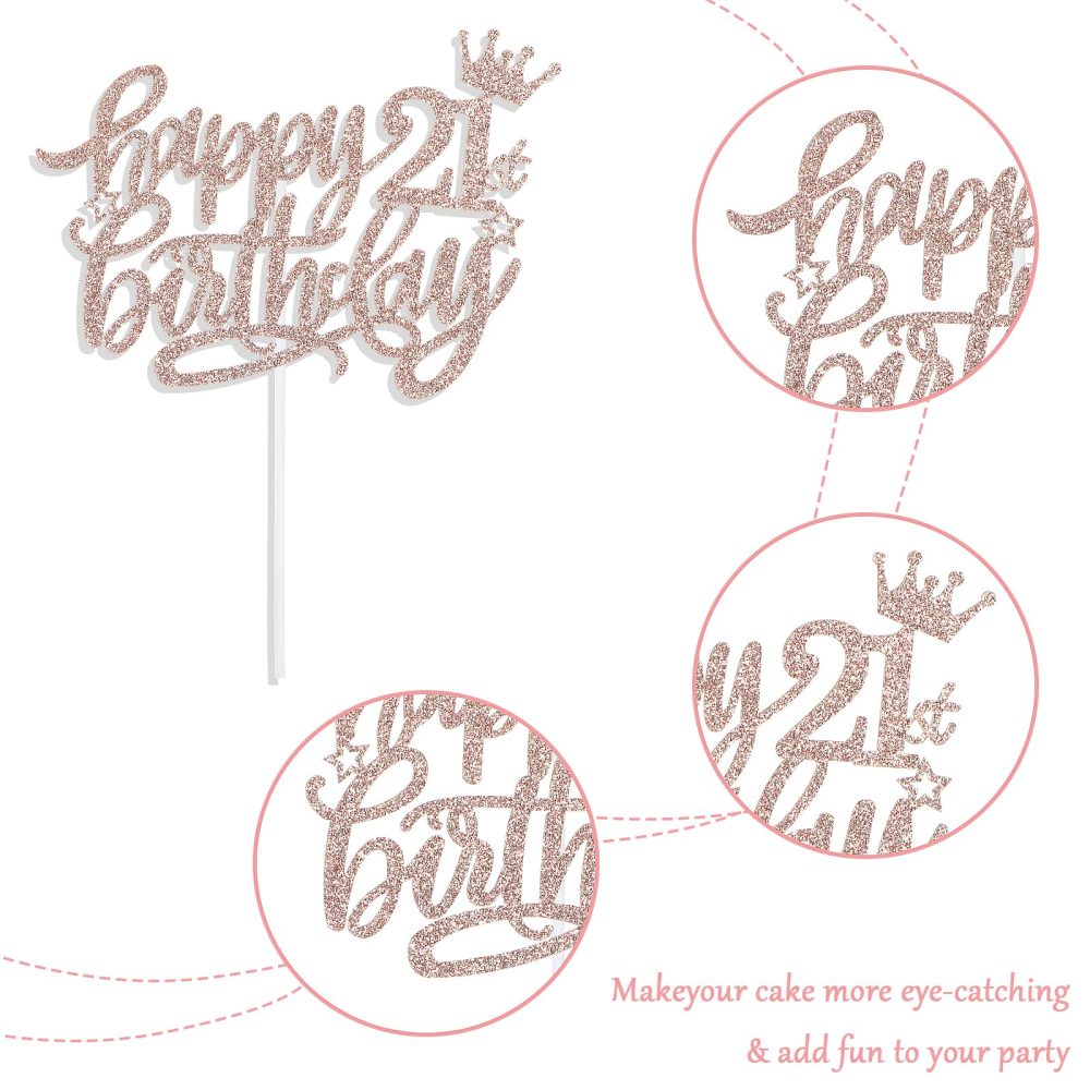 Prasacco Happy Birthday Cake Toppers, 21th Birthday Cake Topper Birthday Decorations for Girls Rose Gold 21th Birthday Cake Decor for 21th Birthday Anniversary Party Cake Decorations Supplies - Image 6