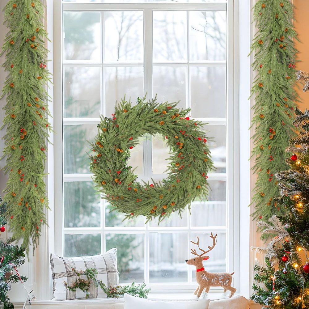SHareconn 6FT Realistic Christmas Garland with Red Berries and Pine Cones, PE Artificial Christmas Garland, Real Touch Mantle Stairs Fireplace Xmas Decorations/Indoor Outdoor Christmas Decor - Image 7