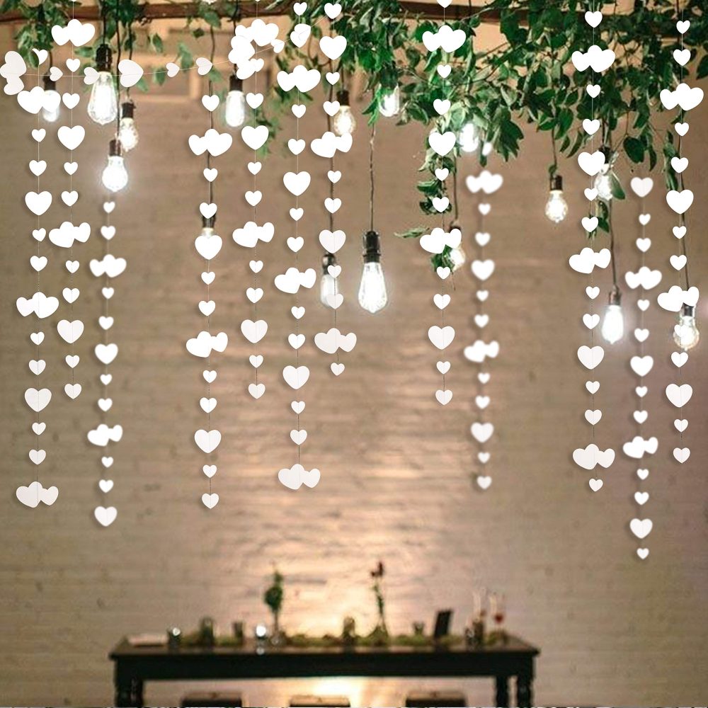 52 Ft White Heart Party Decorations Kit Double Sided Paper Hanging White Heart Banner for Birthday Wedding Engagement Bridal Shower Showcase Home Rome Garden Party Outdoor Decorations (4 Packs) - Image 4