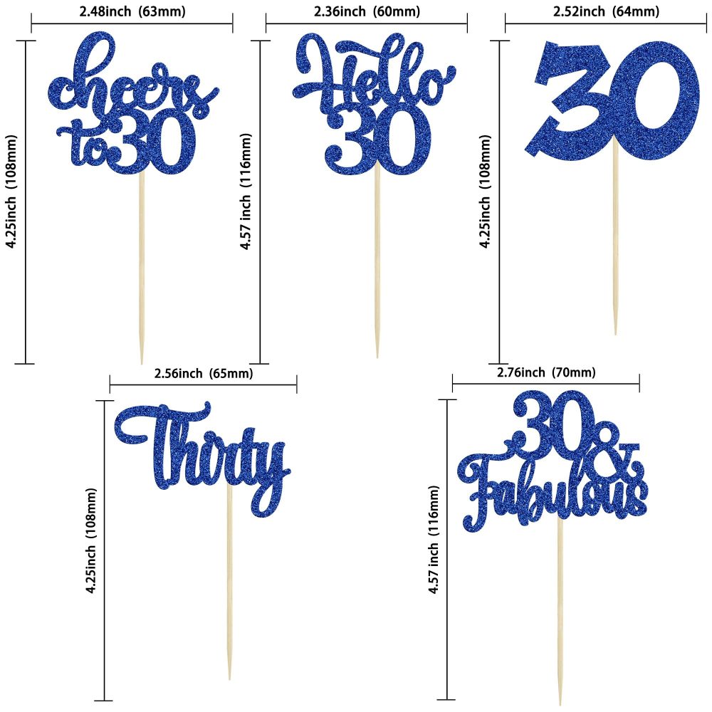 30Pcs Happy 30th Birthday Cupcake Toppers Deep Blue Glitter Thirty Cheers to 30 Birthday Cupcake Picks for Happy 30th Birthday Anniversary Party Cake Decorations Supplies - Image 7