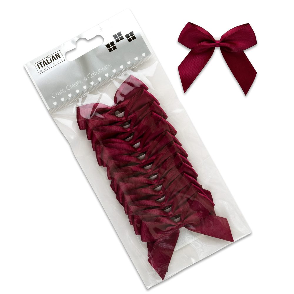 Italian Options Satin Ribbon Bows Self Adhesive 12-Piece Pack, 5 cm Bow Width, Burgundy - Image 4