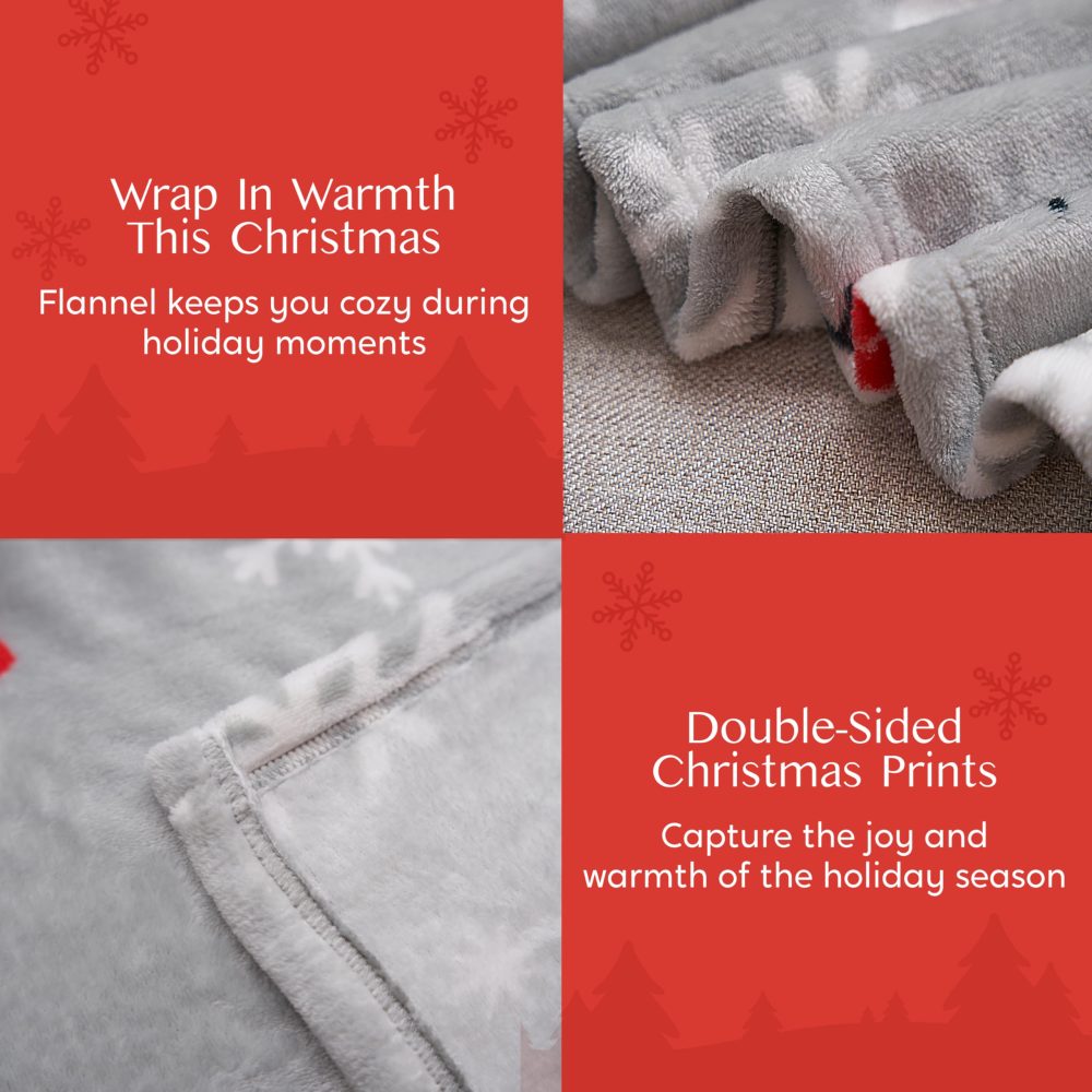 Joiedomi Gray Snowman Christmas Throw Blanket (130x150cm), Soft Flannel Blanket, Warm Plush Christmas Decoration, Winter Cozy Holiday Cabin Throw for Sofa Couch - Image 4