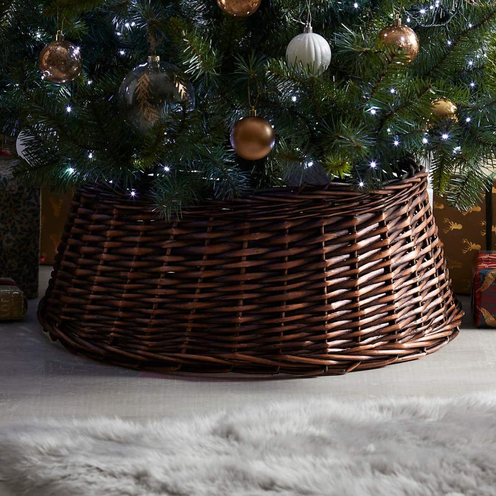 Natural Wicker Christmas Tree Skirt Xmas Stand Cover Xmas Decoration Basket (Brown, Large) - Image 2
