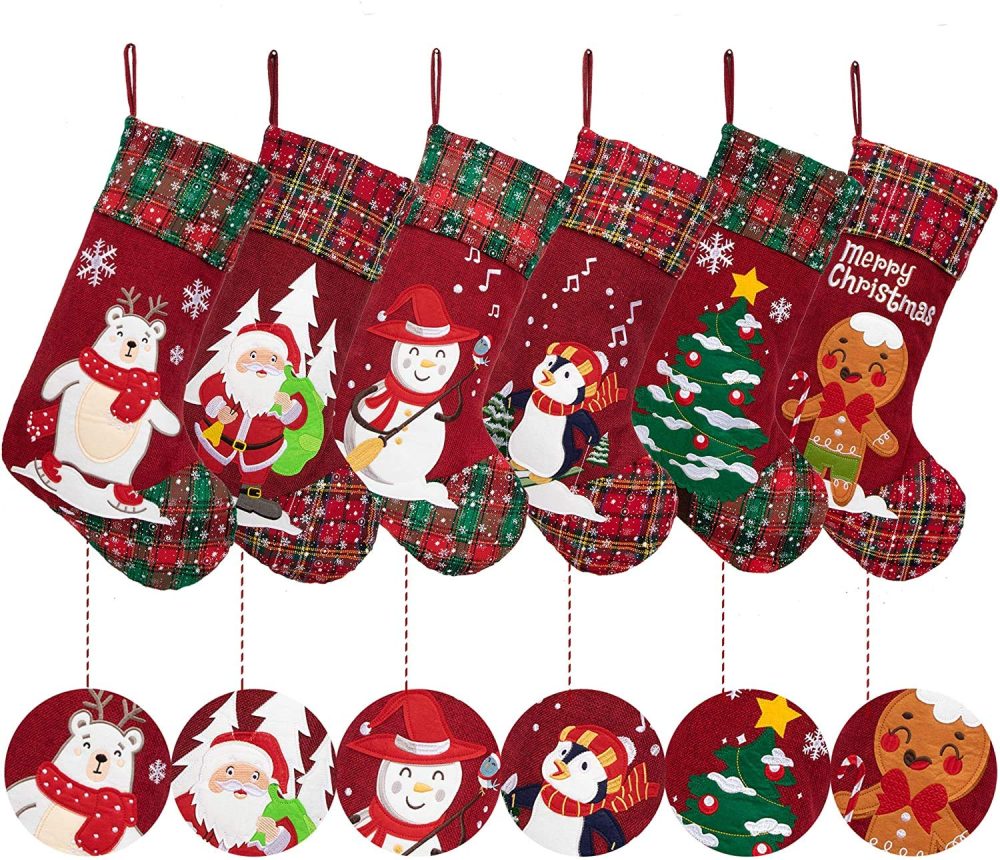 2024 NEW Personalised Christmas Stockings with Names, Large Xmas Socks Glitter Plaid Snowflake Print for Family Traditional Holiday Hanging Ornament Fireplace Christmas Decorations Decor 1 Pack - Image 3