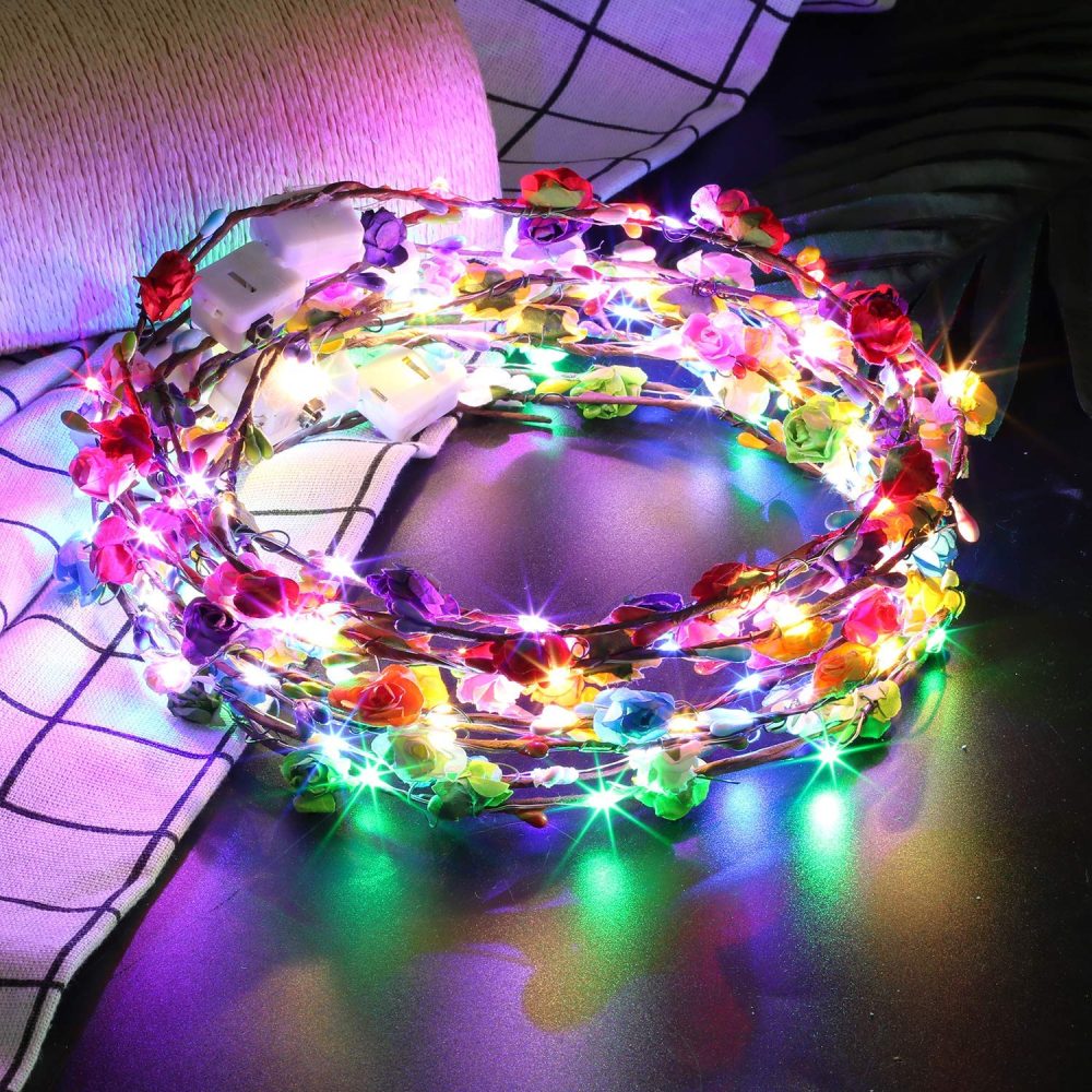 LED Flower Crown,12Pcs Light Up LED Flower Headband Luminous 10 Led Flowers Hair Bands Ladies Headdress for Holiday Christmas Halloween Glow Party Wedding Decor - Image 3