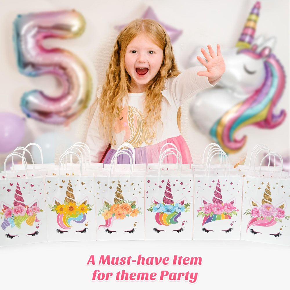 Mocoosy 18 Pack Unicorn Party Bags, Girls Paper Party Bags for Kids Party, Kids Gift Party Bags Unicorn Goodie Candy Treat Paper Bags with Handles for Girls Unicorn Theme Birthday Baby Shower Party - Image 2