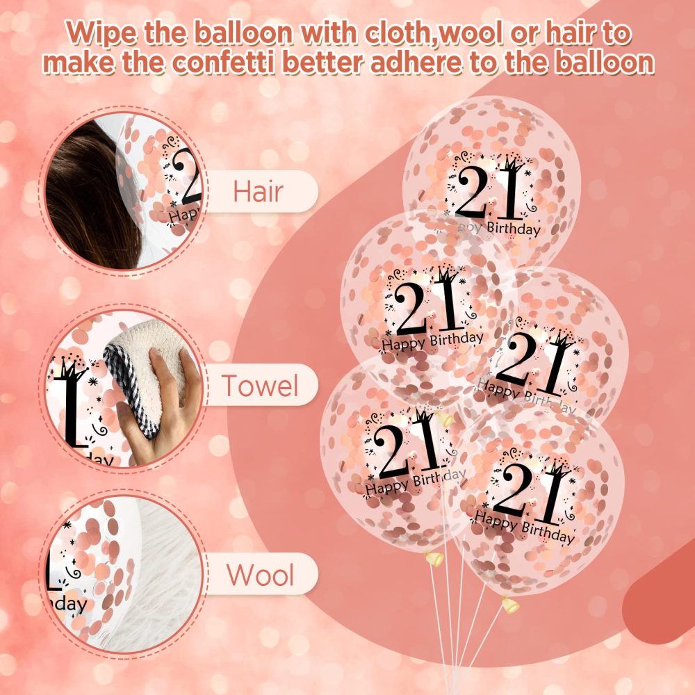 RUMIA 21th Birthday Balloons 18 Pcs Rose Gold Happy 21th Birthday Latex Balloons Confetti Balloons Rose Gold 21th Anniversary Birthday Party Decor for Girls Boys 18th Birthday Decor Supplies 12 inch - Image 3