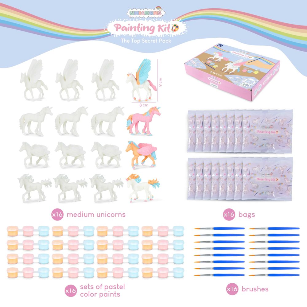 BONNYCO Unicorn Gifts for Girls, Unicorn Party Bag Fillers for Kids, Unicorns Painting Kit Pack 16 Party Bags, Stocking Fillers for Girls, Kids Party Favours, School Prizes, Pinata Toys - Image 3
