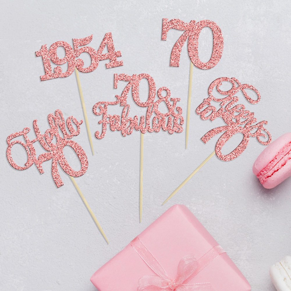 Gyufise 30Pcs 70th Birthday Cupcake Toppers 70 Fabulous Cupcake Picks Cheers to 70 1954 Cake Decorations for Happy 70th Birthday Wedding Anniversary Party Decoration Supplies Rose Gold - Image 6