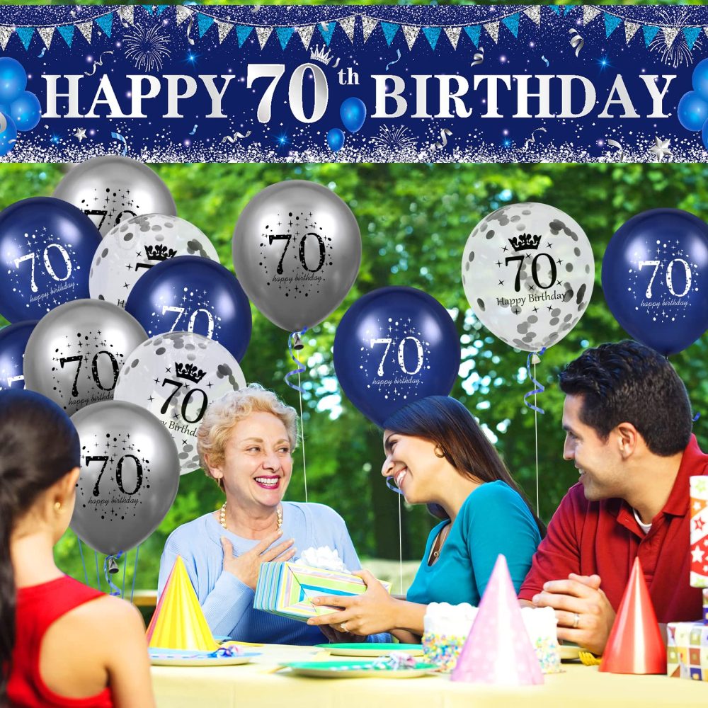 Blue 70th Birthday Decorations for Men Women, Navy Blue Silver Happy 70th Birthday Yard Banner, Blue 70th Birthday Balloons for 70th Birthday Anniversary Party Decorations Supplies - Image 3
