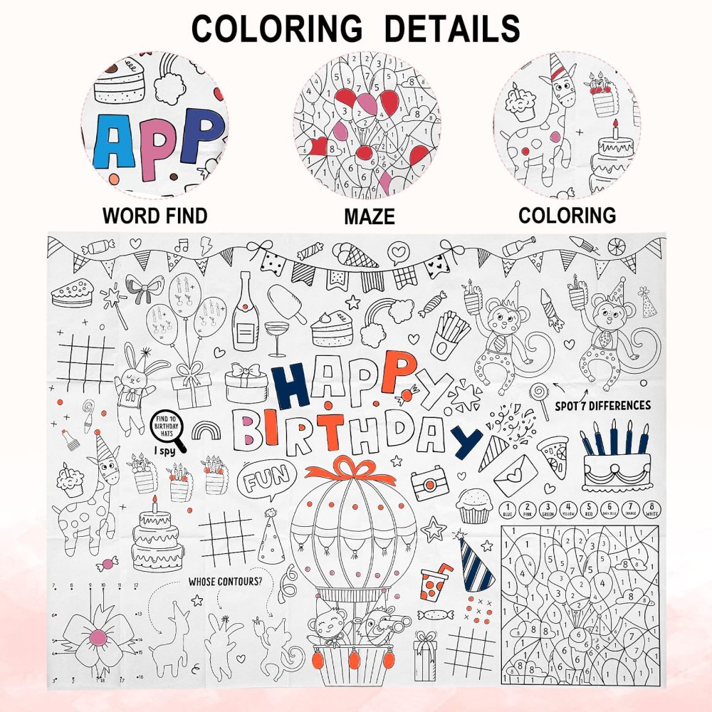 LMSHOWOWO 110 X 80cm Happy Birthday Table Cloth, Coloring Tablecloth for Kids with 12 Paint Pens, DIY Kids Party Tablecloth, for Kids Birthday Party Favors Supplies Craft Doodle Art - Image 5