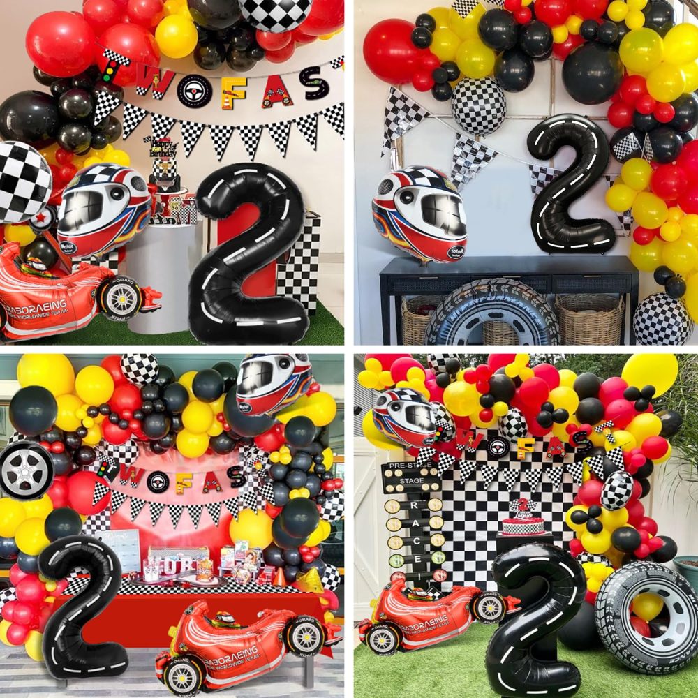 Race Car 2nd Birthday Decorations Boys, Two Fast Birthday Decorations, Racing Cars Birthday Decorations for Kids, Number 2 Balloon Tablecloth Race Car Birthday Party Supplies for 2 year old Baby - Image 3