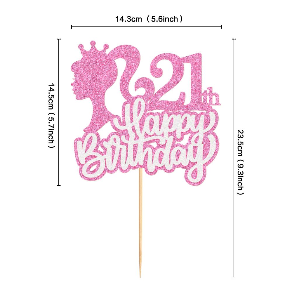 Blumomon 1Pcs Princess Cupcake Toppers Pink Girl Cake Topper Happy 21th Birthday Cake Topper Glitter Happy 21 Cupcake Topper Cheers to Cake Decoration for 21th Birthday Party Decoration Supplies - Image 7