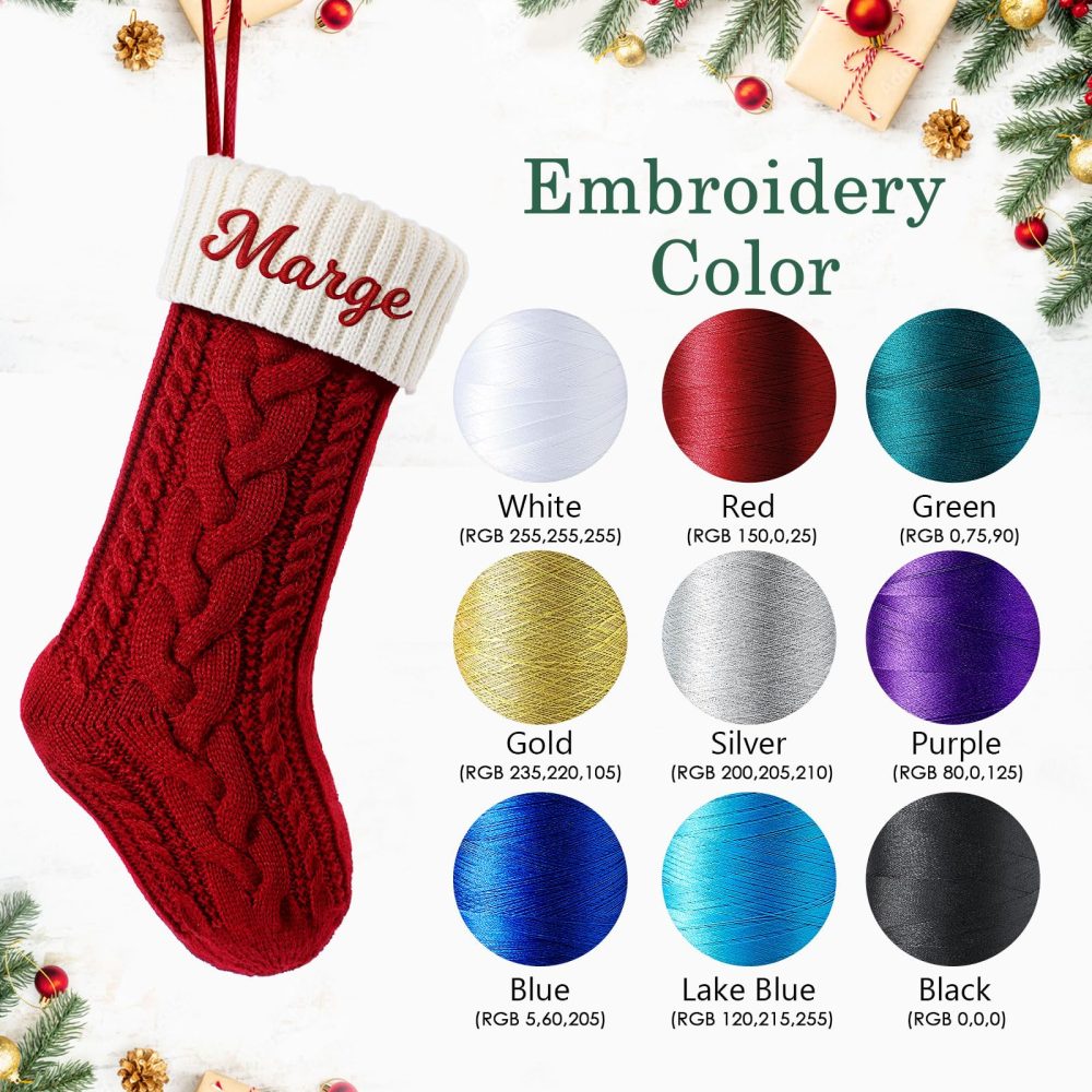 Personalised Christmas Stockings Custom Name Christmas Stockings 18” Large Knit Knitted Family Xmas Stocking for Kids Rustic Farmhouse Fireplace Hanging Ornament Christmas Holiday Party Decoration - Image 3