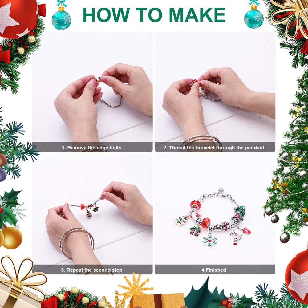 Christmas Jewellery Advent Calendar,Charm Bracelet Advent Calendar 2023,Jewellery Advent Calendars Countdown Gifts Boxes DIY Charms Bracelet Jewelry Xmas Gifts for Girls-22pcs Charms,2 Bracelets - Image 6