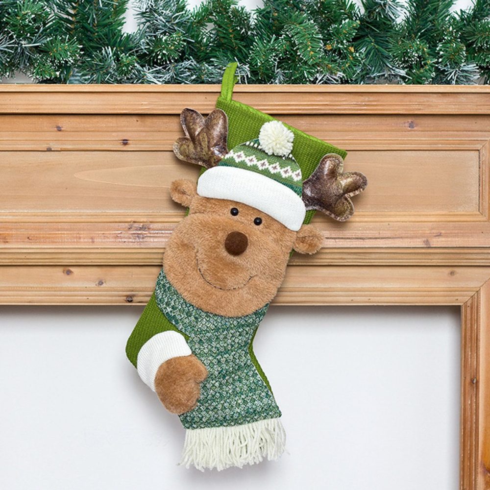 Irunfast Personalised Christmas Stockings, 15” Green Christmas Stocking Oversized Elk Socks Hanging Knitted Christmas Stockings Xmas Stocking for Christmas Holiday Party Decoration (Elk) - Image 2