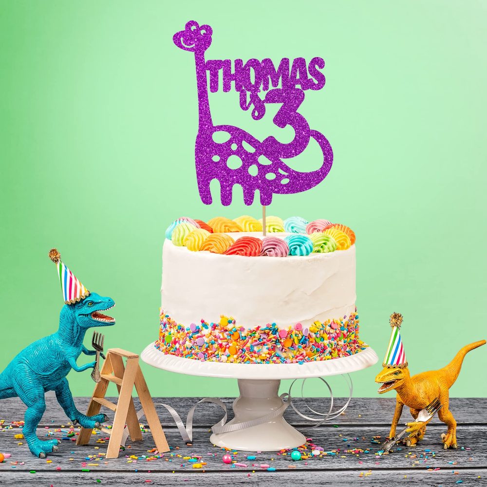 Personalised Birthday Glitter Cake Topper by Cakeshop | Custom Colour Any Name & Any Age Dinosaur Cake Decoration for 1st 2nd 3rd 4th 5th 6th 7th 8th 9th 10th 16th 18th | Green - Image 3