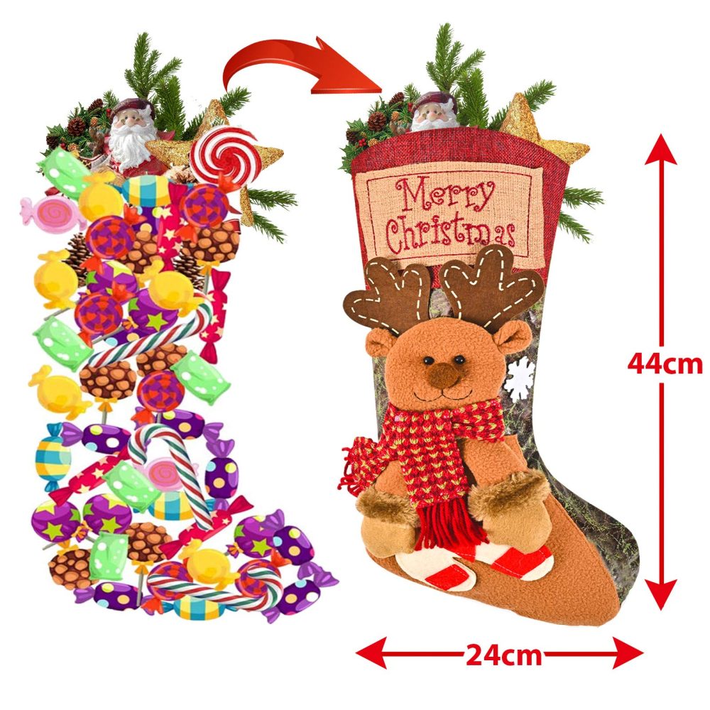 Telgoner Christmas Stocking Set of 3, Large Xmas Stockings for Tree Decoration, Personalised Sock Gift Bag for kids/Adult/Teenagers, Candy Pouch Bag Ornaments, Themed Santa, Snowman, Reindeer - Image 7