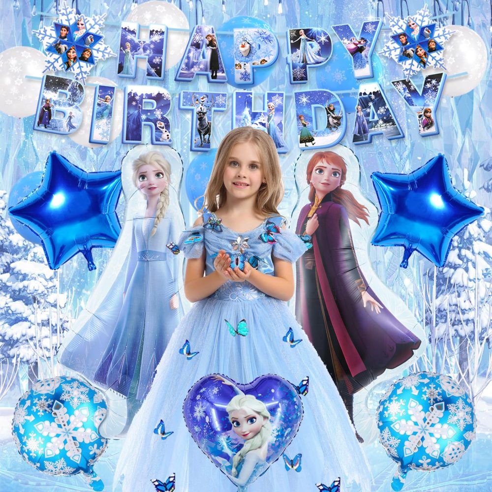 Frozen Birthday Party Decorations, 83 PCS Dreamly Frozen Birthday Party Supplies Set Include Birthday Banner, Balloons, Cake Toppers, Cupcake Toppers, Tablecloth, Cups, Plates and Napkins - Image 6