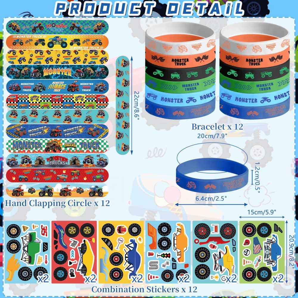Obussgar Monster Truck Party Favor Supplies including Monster Truck Theme Stickers, Gift Bags, Wristbands, Badge for Kids Birthday Party Supplies - Image 6
