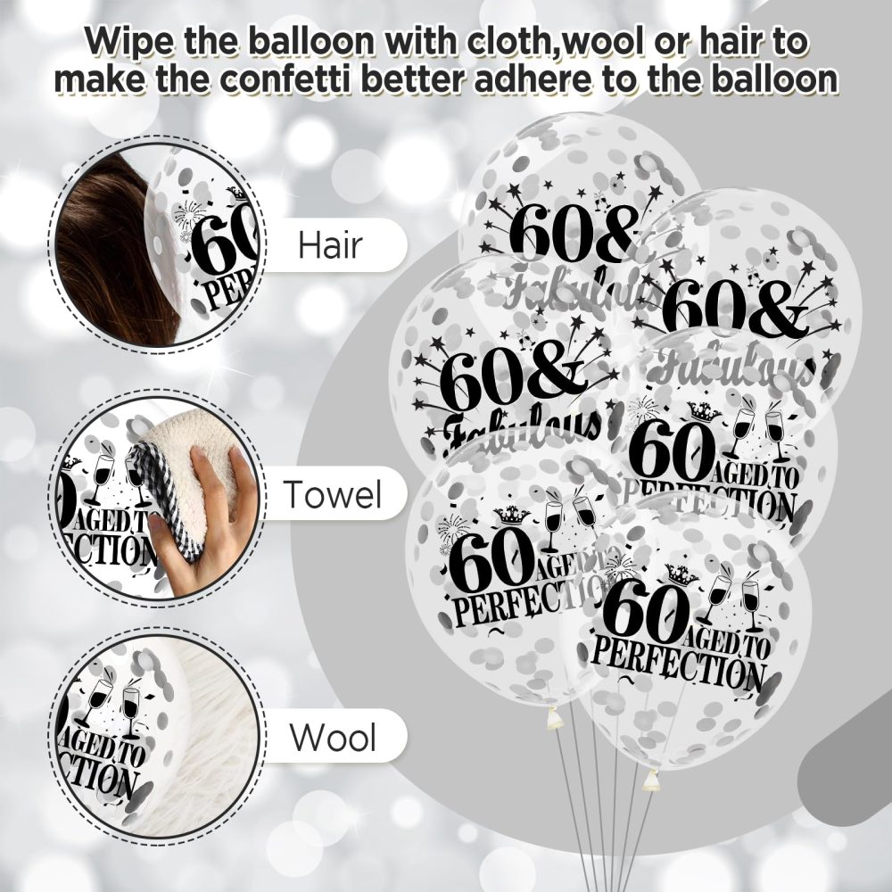 60th Birthday Balloons Decorations 18pcs Black Silver VINTAGE 1964 Happy 60th Birthday Party Latex Confetti Balloons for Men Women 60th Anniversary Happy Birthday Party Supplies Decor 12 inches - Image 3