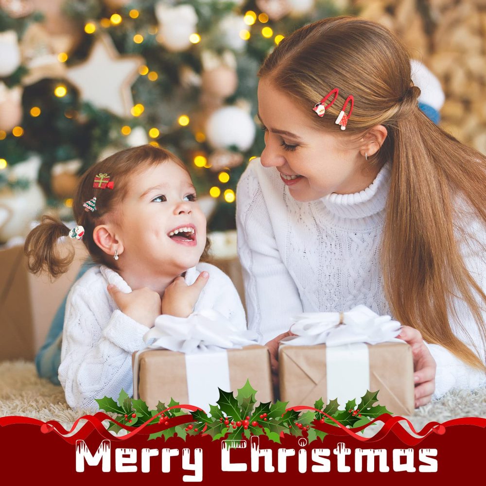 18 Pcs Christmas Hair Accessories for Girls Christmas Hair Clips Sequin Hair Scrunchies Kids Bows Red Hair Clips Hair Ties Snap Barrettes Glitter Elastic Hair Bands Ponytail Holder for Women Girls - Image 3
