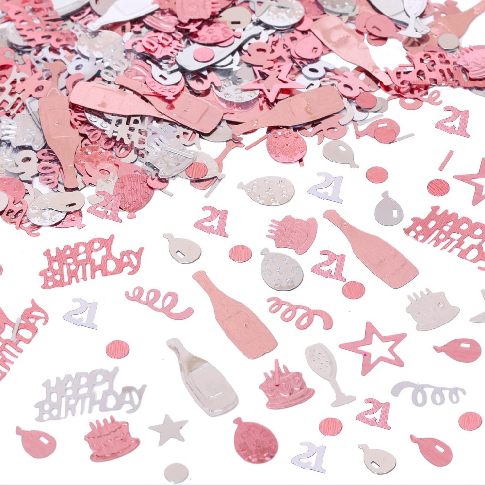 21th Birthday Confetti Rose Gold Number 21 Happy Birthday Party Confetti Metallic Foil Balloon Star Birthday Table Scatter for 21 Birthday Party Anniversary Celebration Decorations by GotGala, 1.6OZ