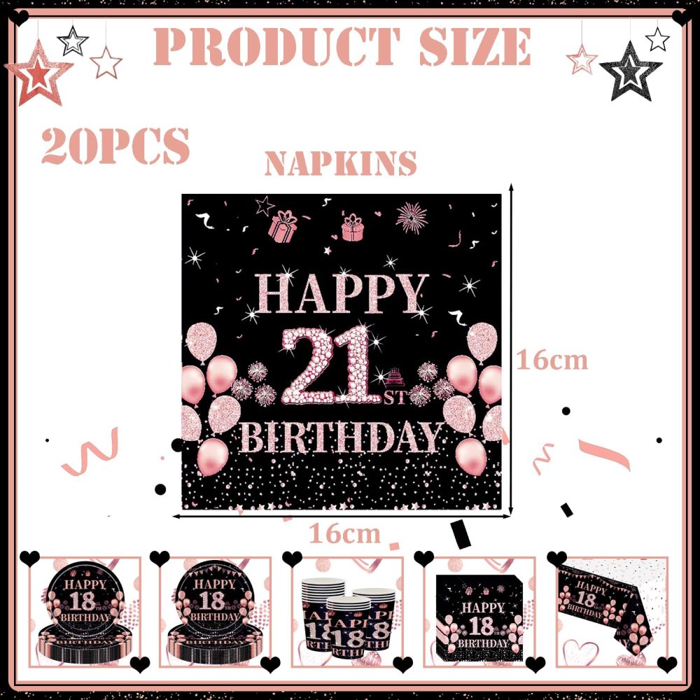 20Pcs Black Rose Gold 21st Birthday Serviettes Napkins,Birthday Tableware Party Paper Napkins Disposable,21st Birthday Decorations Napkin Tissue Birthday Gifts for Women,Lady,Her 21st Birthday Décor - Image 3
