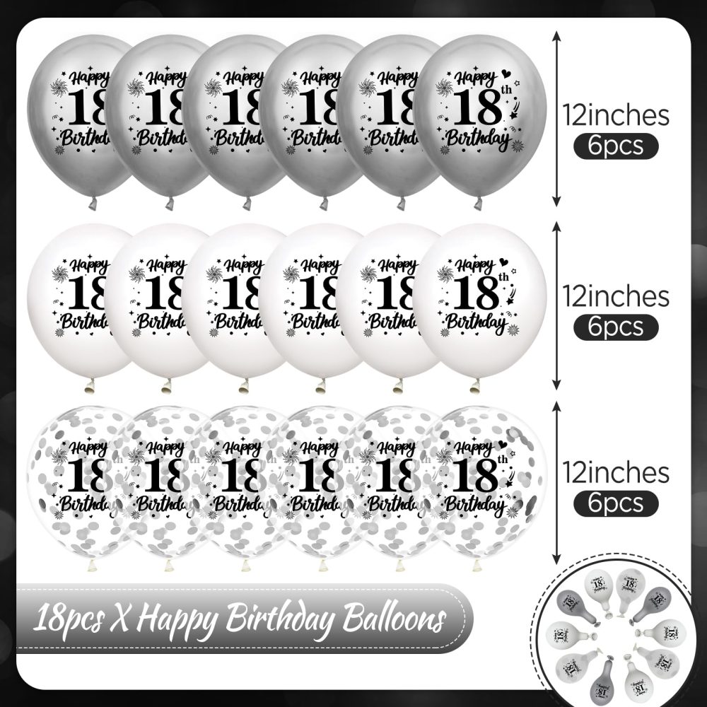 18th Birthday Balloons Decorations White Silver 18pcs Happy 18th Birthday Party Confetti Balloons Latex for Women Men Happy 18th Birthday Anniversary Party Supplies Decor 12 inches Indoor Outdoor - Image 2