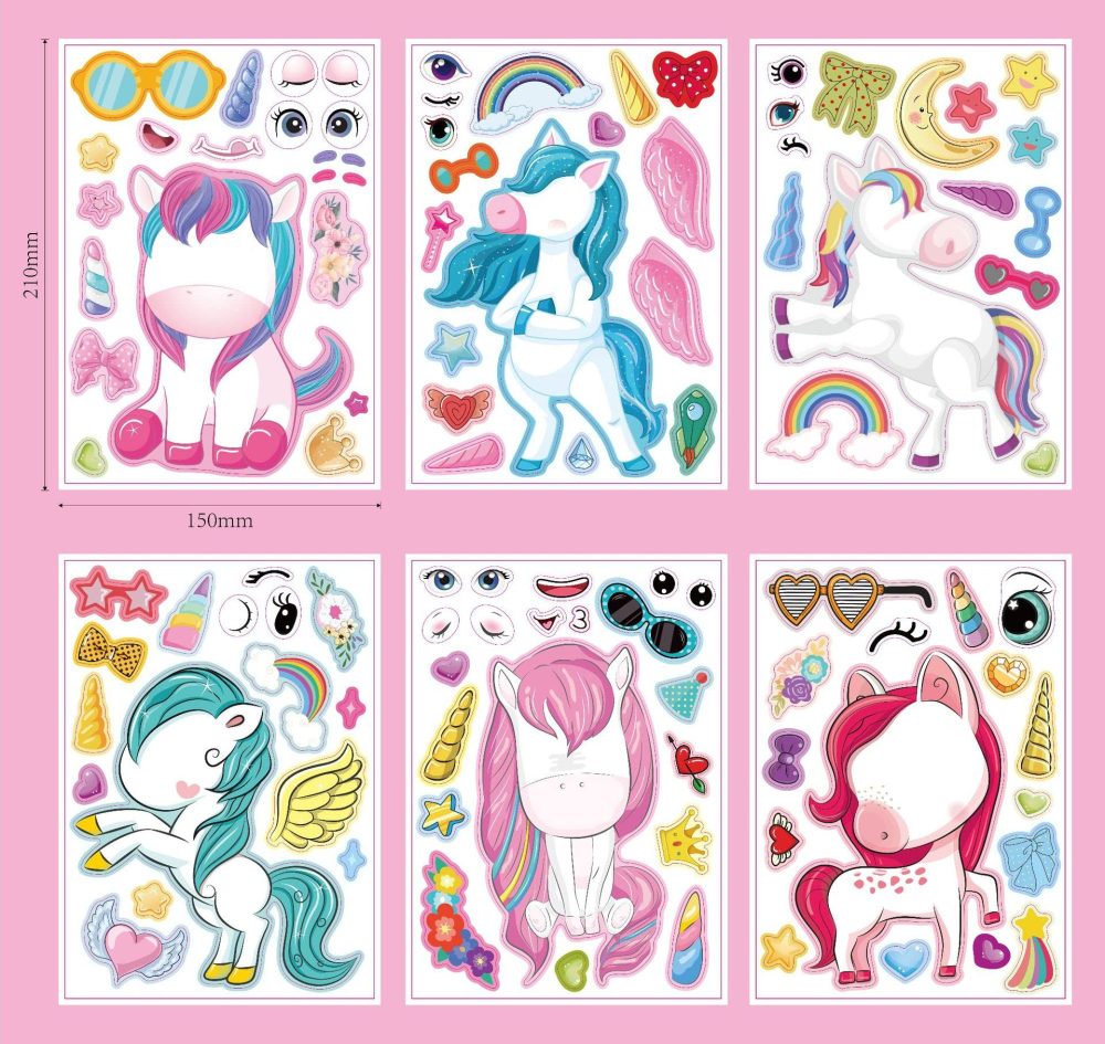 24 PCS Unicorn Make a Face DIY Stickers for Kids, Unicorn Party Bag Fillers Gift Set for Girls Boys, Unicorn Sticker Sheets Birthday Party Decorations Party Supplies, Party Favours Kit School Prize - Image 6