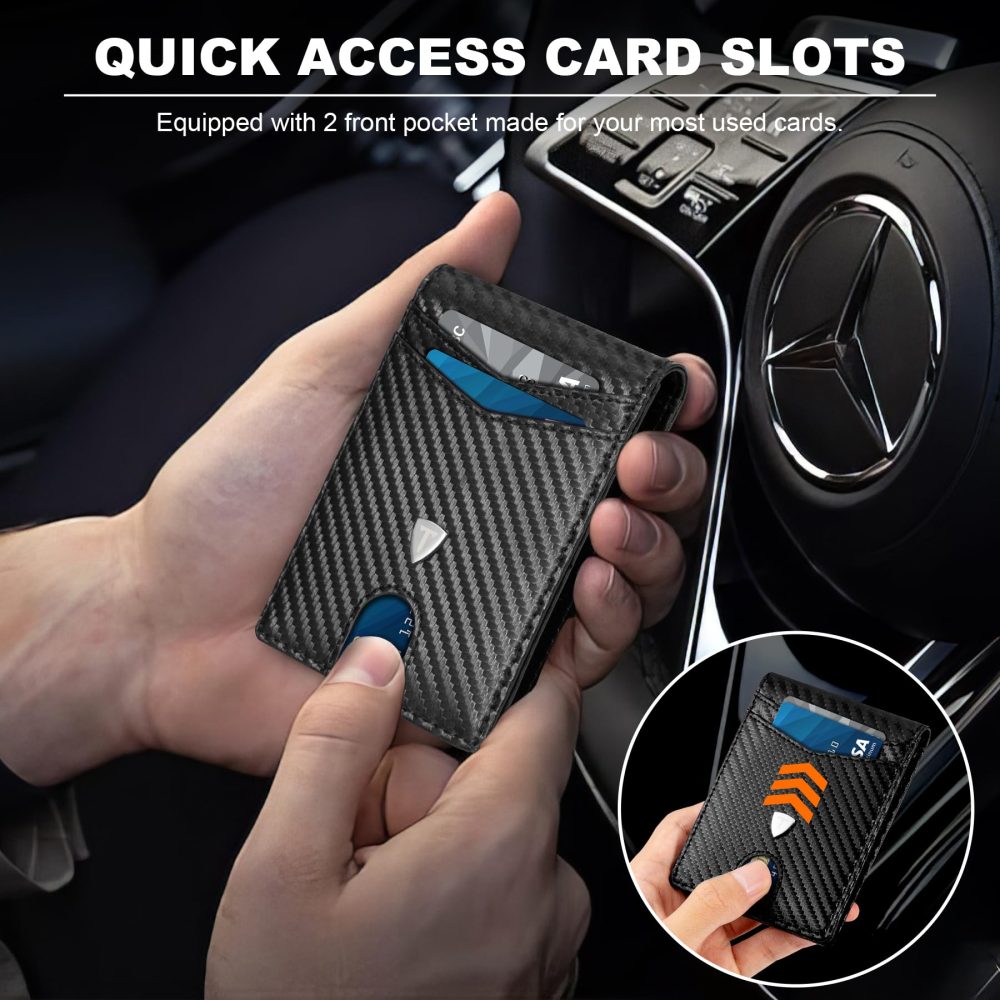 TEEHON Mens Wallets Slim RFID Blocking Carbon Fiber Leather Wallets Mens with up to 12 Credit Card Holder, Strong Money Clip & ID Window Minimalist Bi-Fold Wallets for Men UK with Gift Box - Black - Image 3